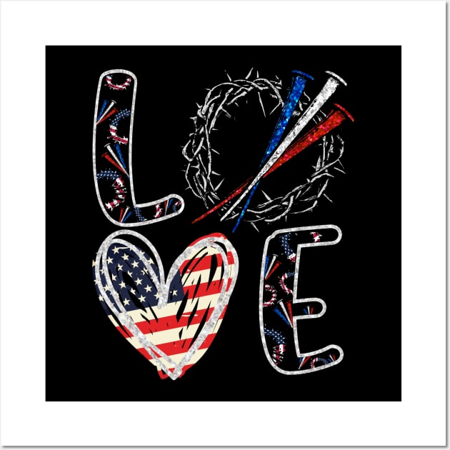 Love Jesus American Flag 4th Of July Wall Art by Rumsa